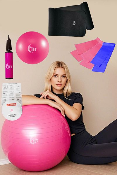 Jet Economical Pilates Set Containing 9 Pieces Home & Salon Type Plates Ball Set 3 Piece Band Slimming Belt
