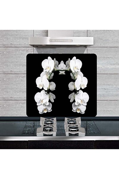 Saban Beyaz Orkide Baskılı Cam Kesim Tahtası Ve Ocak Koruyucu 50x56cm
