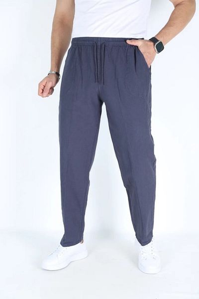 BEYAZTOPTAN Unisex Dark Blue Hambez Elastic Comfortable Fit Cotton Super Battal Training Pants