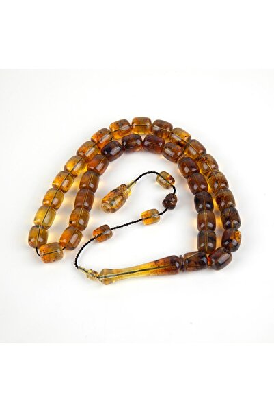 LapisDo Dominik Kırmızı-Mavi Kaya Fosil Amber Kapsül Kesim 9.5x11mm Tesbih - Cafer Koç Usta İşi