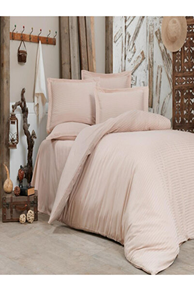 vionetta طقم غطاء لحاف فردي من الساتان القطني باللون البيج الفاتح مع خطوط من ...