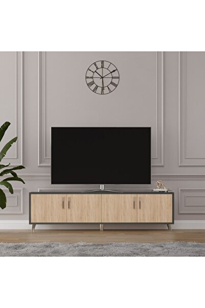 asratrend Asra Trend MDF Koyu Gri/Sonomo TV Ünitesi - 160 cm, Şık & Modern Ta...