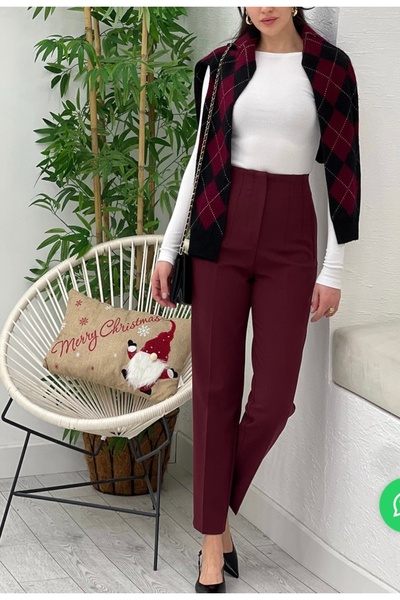 KAROL Bordo önü flatolu kumaş pantolon (orjinal karol)