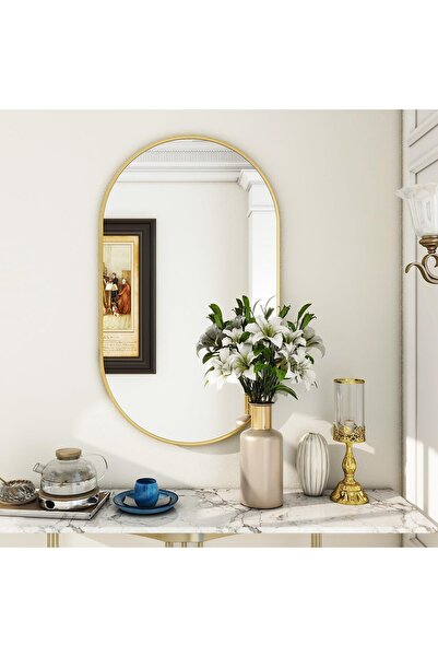 CG HOME Alfa Dekoratif Ayna Duvar Aynası Konsol Aynası Mdf Elips Ayna Gold Çe...