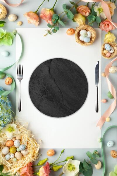 Saban Bol de prezentare din sticlă cu model de marmură neagră de 27 cm - Plac...