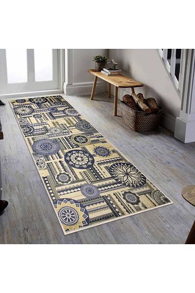 Homelux Berenice Non-Slip Kitchen Rug, Rectangular, 80X200 Cm, Geometric, Multicolor 60% Cotton