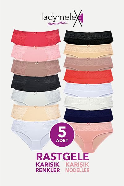 LadyMelex Dámské krajkové kalhotky s vysokým pasem – nadměrná velikost, náhodný model a barva, 5 kusů