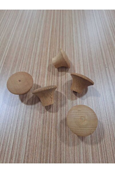 ARON (5 ADET) DOĞAL AHŞAP MANTAR DÜĞME KULP KOMİDİN ŞİFONYER MUTFAK DOLAP KAPAK KULPU