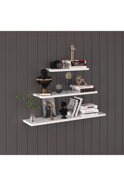 Asra Trend Modern Organizer Düzenleyici Dekoratif Kitaplık Banyo Mutfak 3'lü Duvarrafı