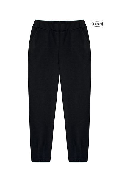 Cottonland Pantaloni negri elastici pentru femei RENATA - talie elastică din bumbac, elastan și Sason