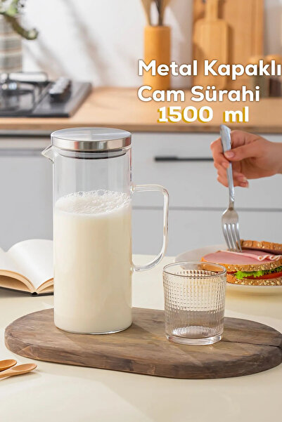 Tohana Metal Kapaklı Borosilikat Cam Sürahi 1,5 Litre