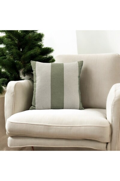ASDİVA Linen Fabric Khaki-Cream Striped Decorative Throw Pillow Cover 43X43
