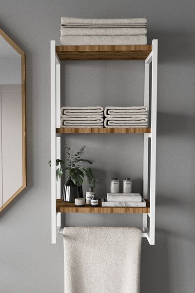 AJU Suport pentru prosoape Raft de perete Raft cu 3 niveluri Organizator de bucătărie pentru baie Suport de depozitare spațios modern Suport pentru prosoape elegant