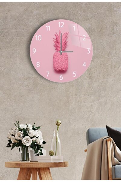 Saban ساعة زجاجية مزخرفة بقطر 27 سم على شكل أناناس وردي