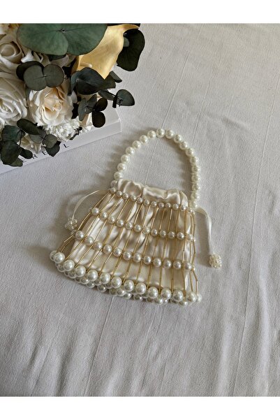 ELFCO Saten Keseli İnci Çanta - El yapımı İncili Çanta