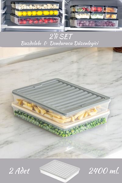 welcomein Anthracite 2 X 2400 ml - 2-Piece Refrigerator Organizer, Microwave and Freezer Storage Container