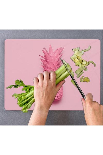 Saban 29X34 cm Pink Pineapple Patterned Glass Cutting Board