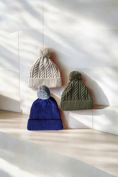 AYDINER TEKSTİL Unisex Baby & Kids 3-Piece Beanie Set with Pompom (3-8 Years)