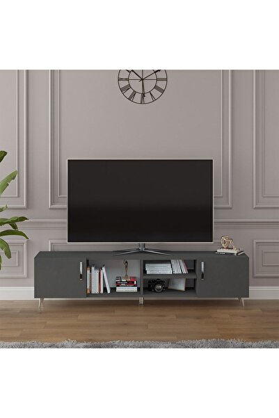 asratrend Asra Trend MDF Koyu Gri TV Ünitesi - 180 cm, Şık & Modern Tasarım T...