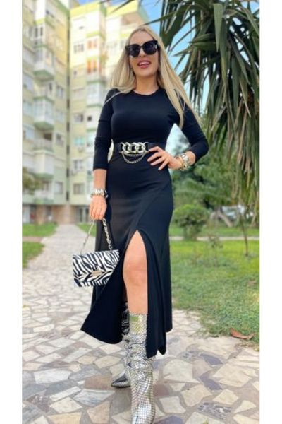 JANES Rochie lungă de damă, cu mânecă lungă, cu decolteu, cu centură, căpșuni