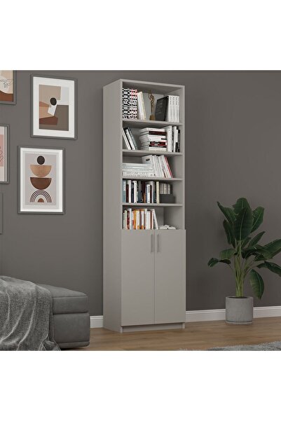 asratrend Asra Trend MDF Kül Gri Kapaklı Kitaplık – Ayarlanabilir Raf, Ev&Ofi...