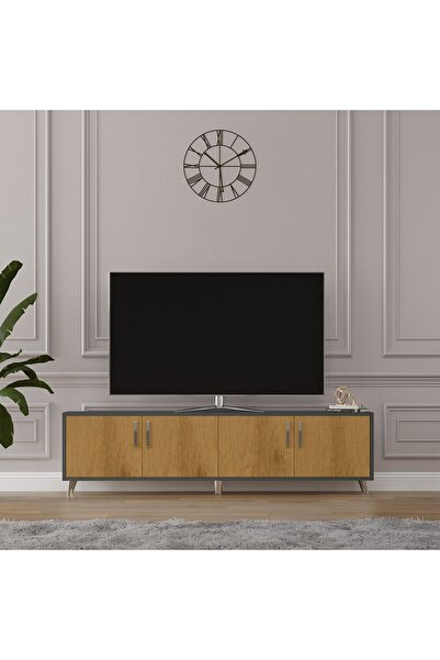 asratrend Asra Trend MDF Koyu Gri/Petra TV Ünitesi - 160 cm, Şık & Modern Tas...