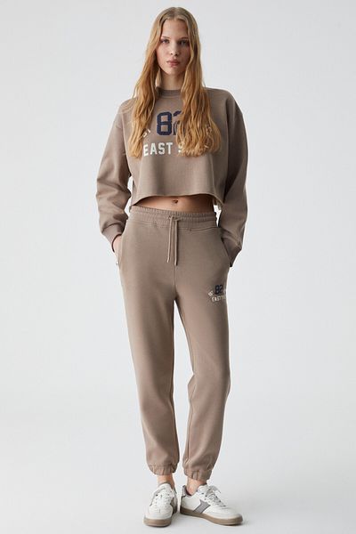 GRIMELANGE Gloryy Women's Comfort Fit Print Detailed Elastic Leg Organic Cotton Light Brown Bottom-Top Suit