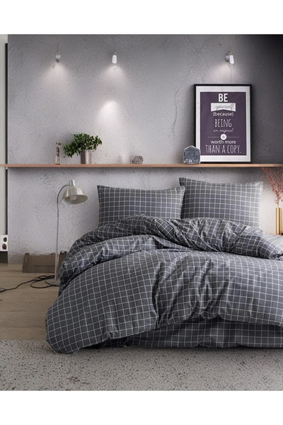 MORRİVAL Μονό Καπνιστό Καρό Σετ Παπλωματοθήκη 90*190 με Εφαρμοσμένο Σεντόνι