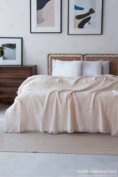 serelya 200X220 cm Luxury Muslin Bedspread - 100% Cotton, Stylish Design, Double Bedspread