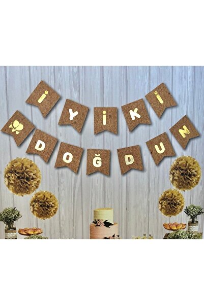 Ege Pastacılık Kraft Cardboard With Gold Gold Yellow Gilded Happy Birthday Le...