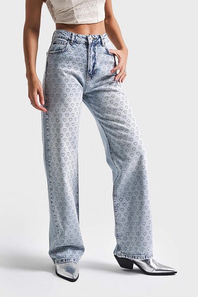 its basic Blugi de zăpadă pentru femei Doris T5-4s5-27 Blugi de denim cu design cu piatră strălucitoare, cu inimă, cu croiala dreaptă