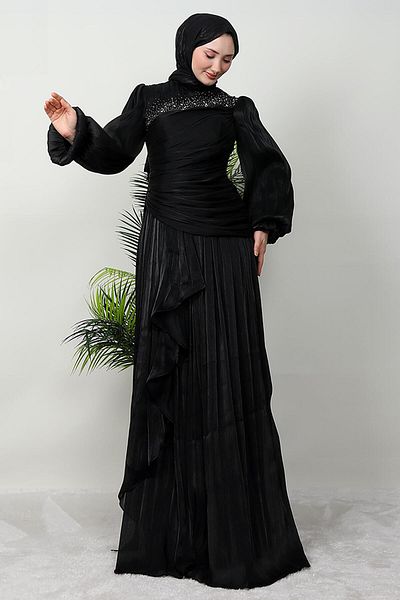 GİZ AGİYİM Μαύρο βραδινό φόρεμα Tulin Hijab