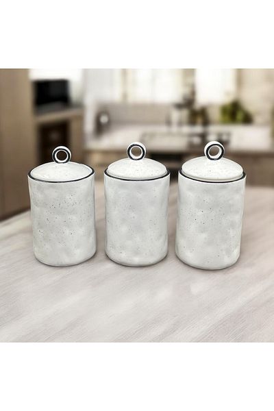 YzHome White Porcelain 3-Piece Storage Set - Jar with Vacuum Lid