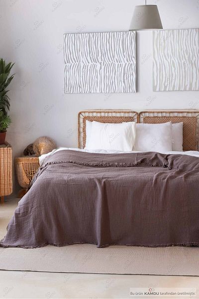 serelya 200X260 cm Luxury Muslin Bedspread - 100% Cotton, Stylish Design, Double