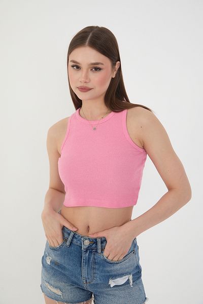 Wearflawless Μπλούζα με ροζ γιακά Halter Twill Crop