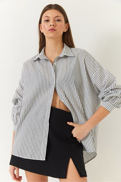 Bianco Lucci Women's Woven Striped Oversize Standard Basic Shirt 2021 60271073