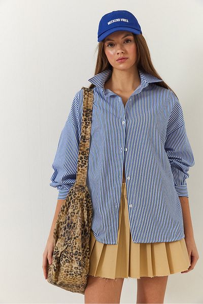 Bianco Lucci Жіноча смугаста куртка Uc Oversized Standard Basic Gomlek 2021 60271074