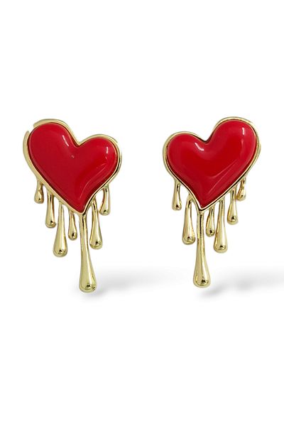 Çlk Accessories Drop Enameled Premium Heart Earrings - 35586