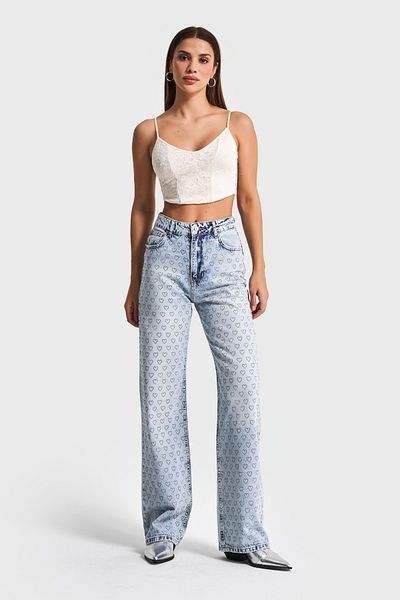 its basic Blugi de zăpadă pentru femei Doris T5-4s5-27 Blugi de denim cu design cu piatră strălucitoare, cu inimă, cu croiala dreaptă