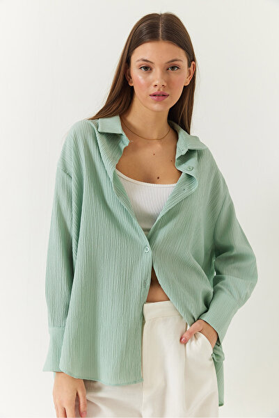 Bianco Lucci Women's Off-Shoulder Oversize Basic Wrap Shirt 60392 60271069