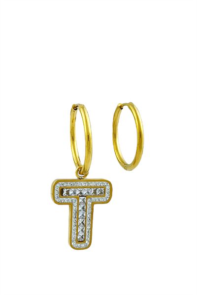 Çlk Accessories أقراط من الفولاذ بحرف الرغيف الفرنسي - T