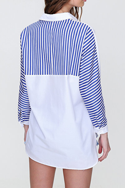 VAGGON Cămașă albă din popelin țesut cu spate și buzunar pentru femei