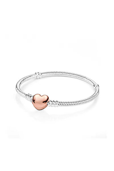 Fubena Moments Rose Kalp Klips Gümüş Bileklik Charm Taşıyıcı