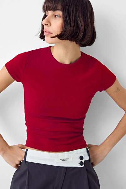 dgs dagıstanlı Bordo Bisiklet Yaka Basic Ultra Soft %100 Pamuk Kısa Kol Body