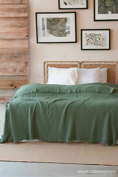 serelya 200X260 cm Luxury Muslin Bedspread - 100% Cotton, Stylish Design, Double