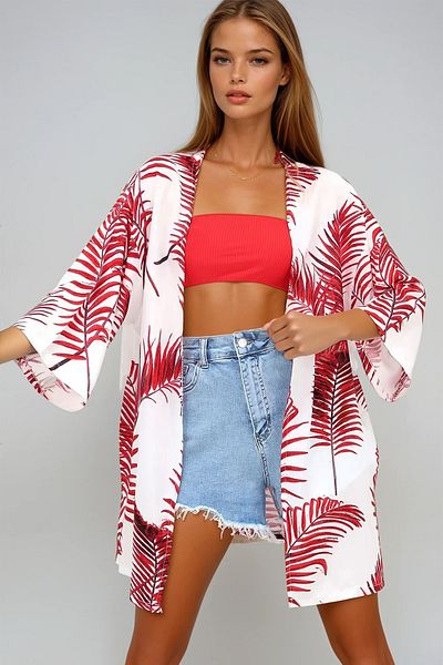 VAGGON Jachetă kimono roșie pentru femei