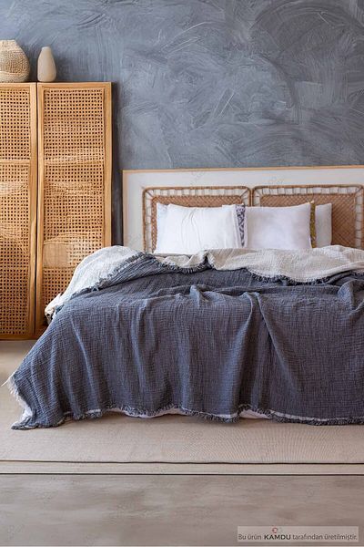 serelya 200X260 cm Luxury Muslin Bedspread - 100% Cotton, Stylish Design, Double