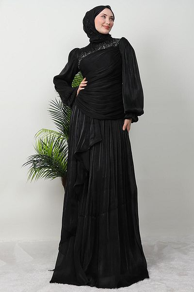 GİZ AGİYİM Μαύρο βραδινό φόρεμα Tulin Hijab