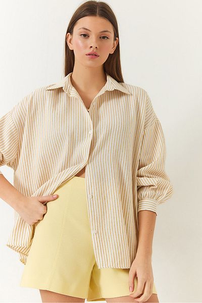 Bianco Lucci Gewebtes, gestreiftes, übergroßes Standard-Basic-Shirt für Damen 2021 60271073