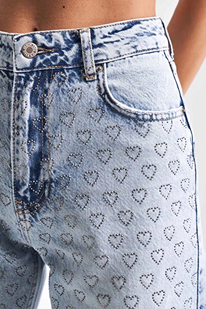 its basic Blugi de zăpadă pentru femei Doris T5-4S5-27 Blugi de denim cu design cu piatră strălucitoare, cu inimă, cu croiala dreaptă